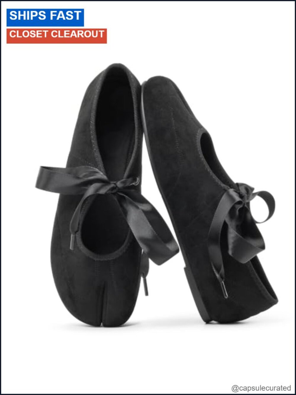 Suede Tabi Ballet Flats Split Toe Lace Up Mary Jane Flats